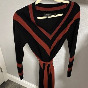 Ted Baker Sweater Black and Rust V-Neck Dress size 1